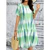 Tie Dye Gradient Striped Printing Dresses For Women Summer Fashion Plus Size Dress Casual Short Sleeve Loose Dress 6XL Clothing