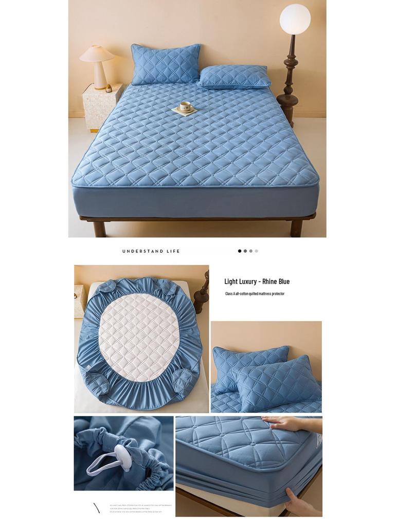 Class A Quilted Cotton Mattress Protector - Thick, Soft, Breathable, Dustproof, Non-Slip Full Cover