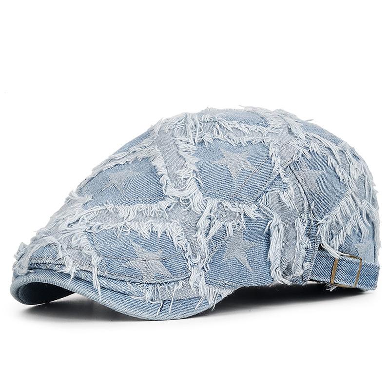 Denim Vintage Basker Dam Herr Nyhetskeps Sommar Avslappnad Dam Framåtlutad Keps Bomullsskärm Platt Hatt Höst Keps Målarkeps
