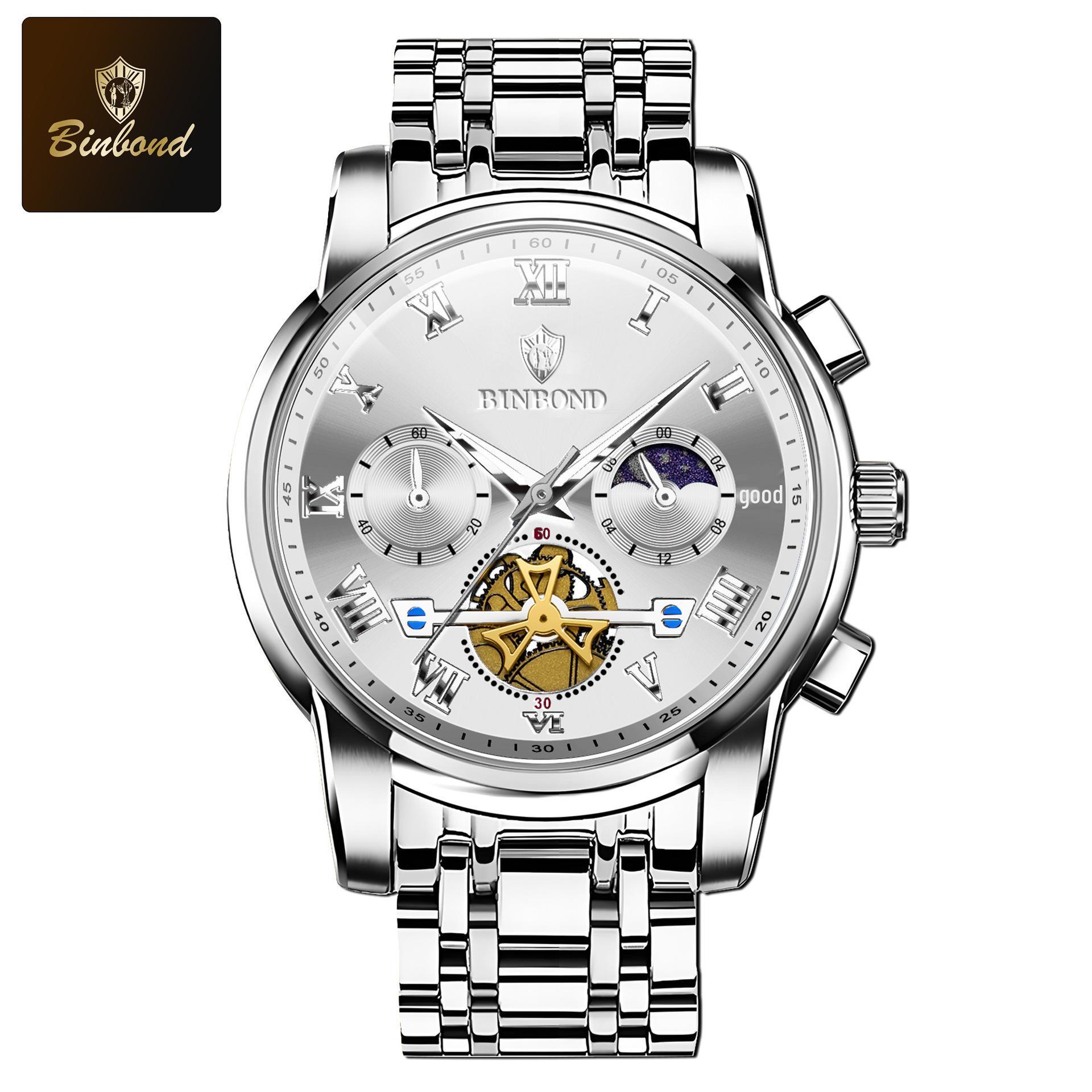 Binbang Luminous Skeleton Waterproof Quartz Men s Watch