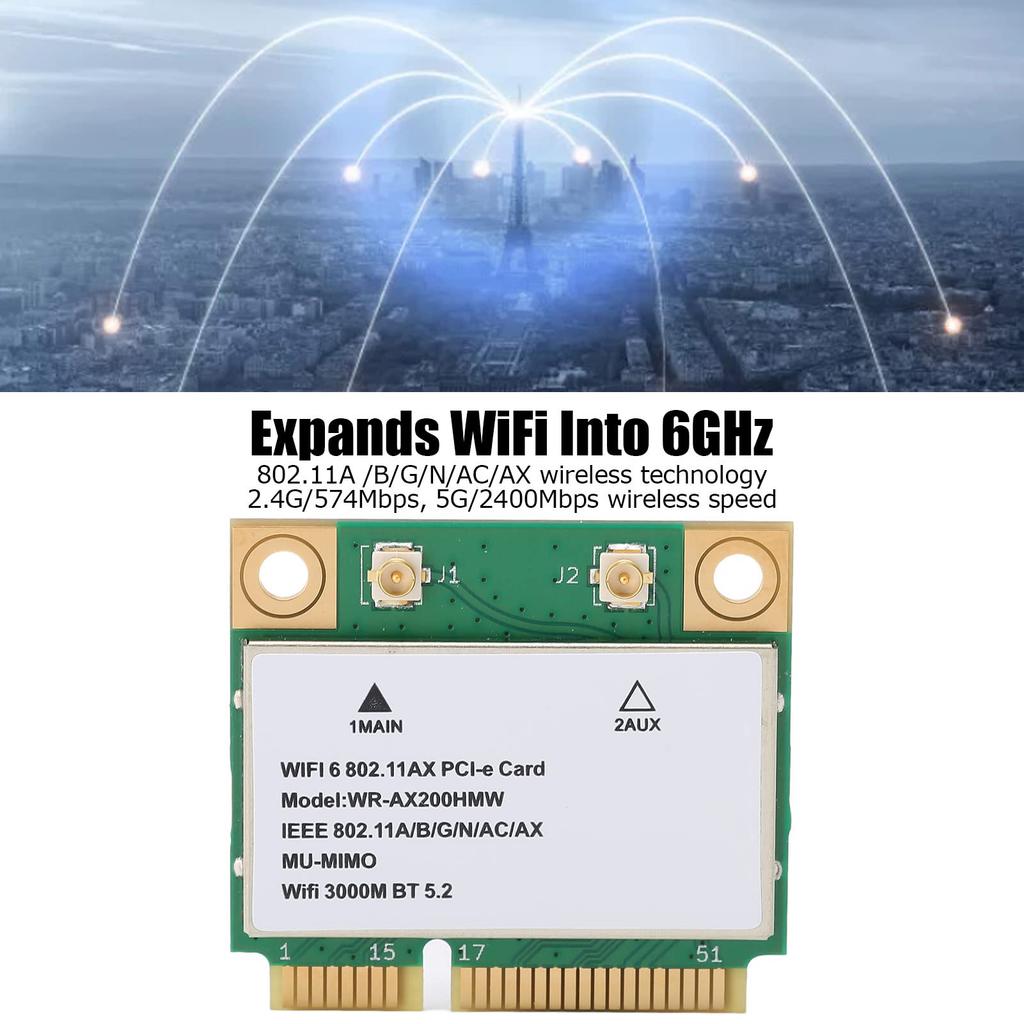 PCI E Network Card, 6GHz Band PCB WIFI Card, MU MIMO Multithreading, Supports Mini PCIE Half-Top Interface, for PC