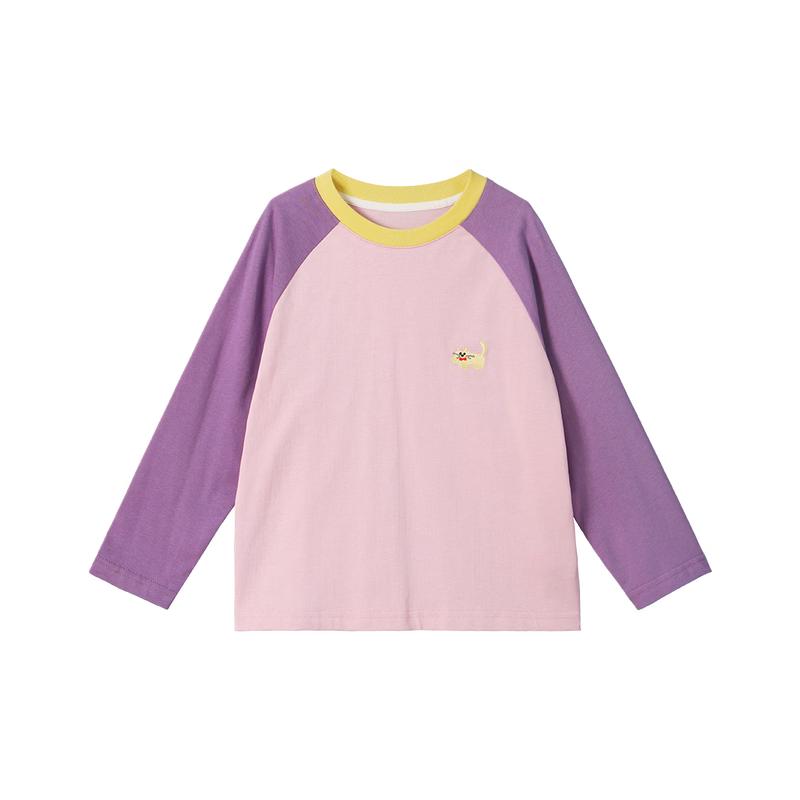 LUSON Girls' Pure Cotton Color-block Raglan Long Sleeve T-shirt