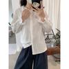 Spring Autumn Polo-neck Sweet Single Breasted Shirt Women Long Sleeve Casual White Cotton Blouse Cardigan Top