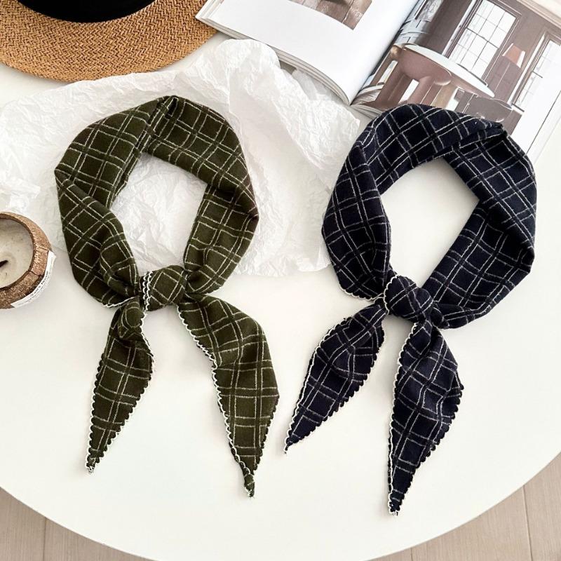 Autumn and winter new polished plaid rhombus triangle scarf fashion headscarf scarf temperament silk scarf retro small scarf