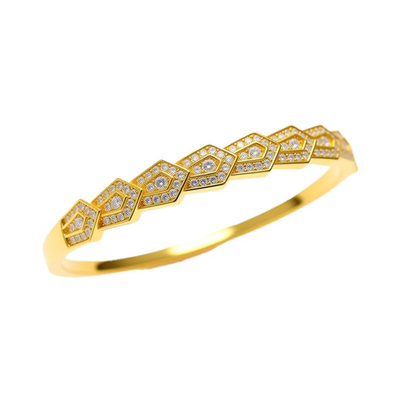 Gold-Plated Zircon Round Buckle Bangle - Elegant Korean Retro Style Bracelet for Women