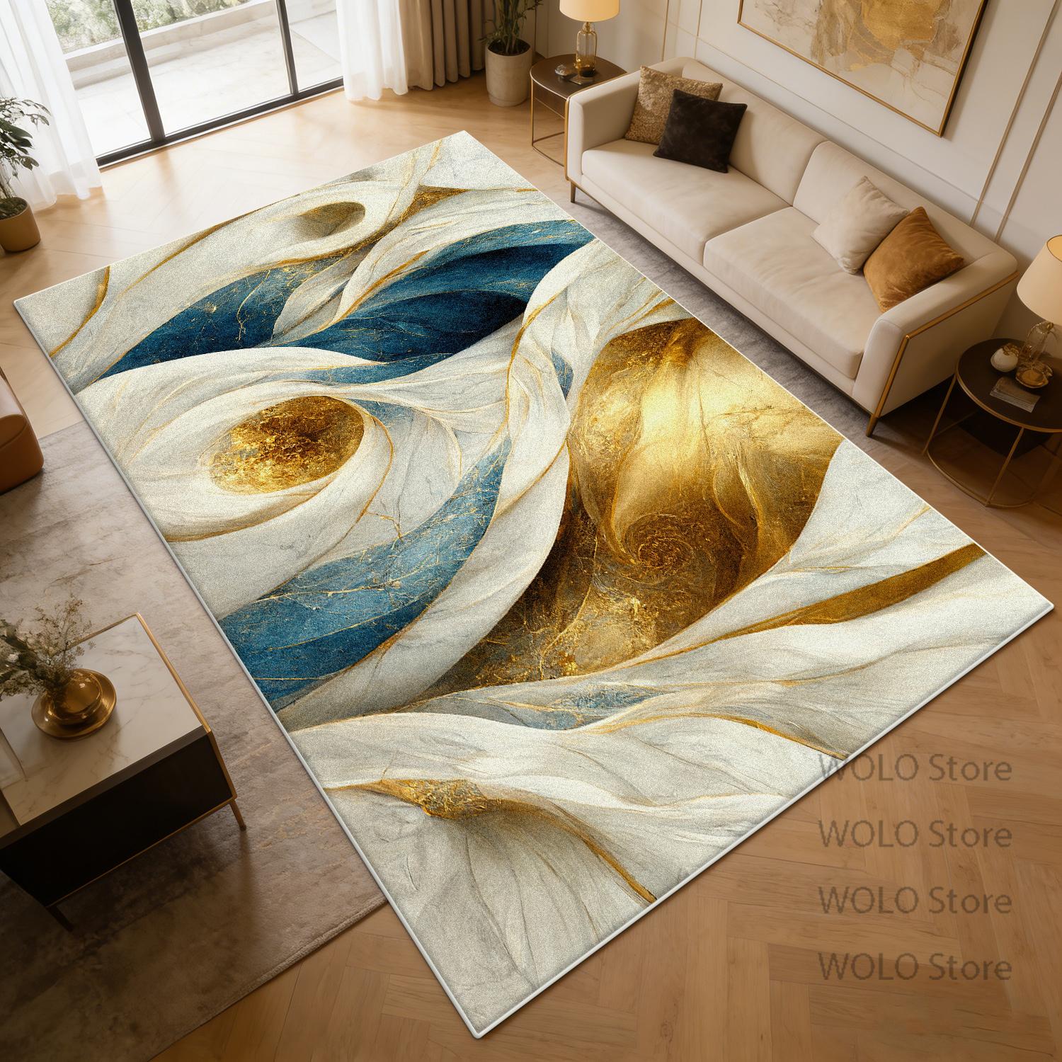 Golden abstract Rug Light Luxury Living Room Decoration Easy Clean Soft Carpet Non-slip customizable Coffee Tables Mat office 60x90cm