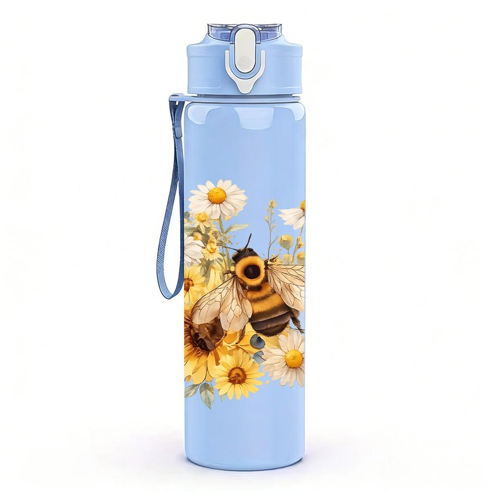 1PC Sunflower Wild Stem Flower Print 750ml Color Plastic Sports Water Bottle Leakproof Flip Straw Lid Suitable for Sports Office Home Use