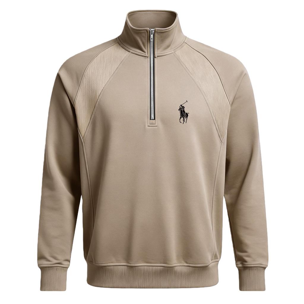 Autumn Men's Versatile Printed POLO Stand Collar Half-Zip Plus Velvet Casual Sports Sweatshirt Jacket