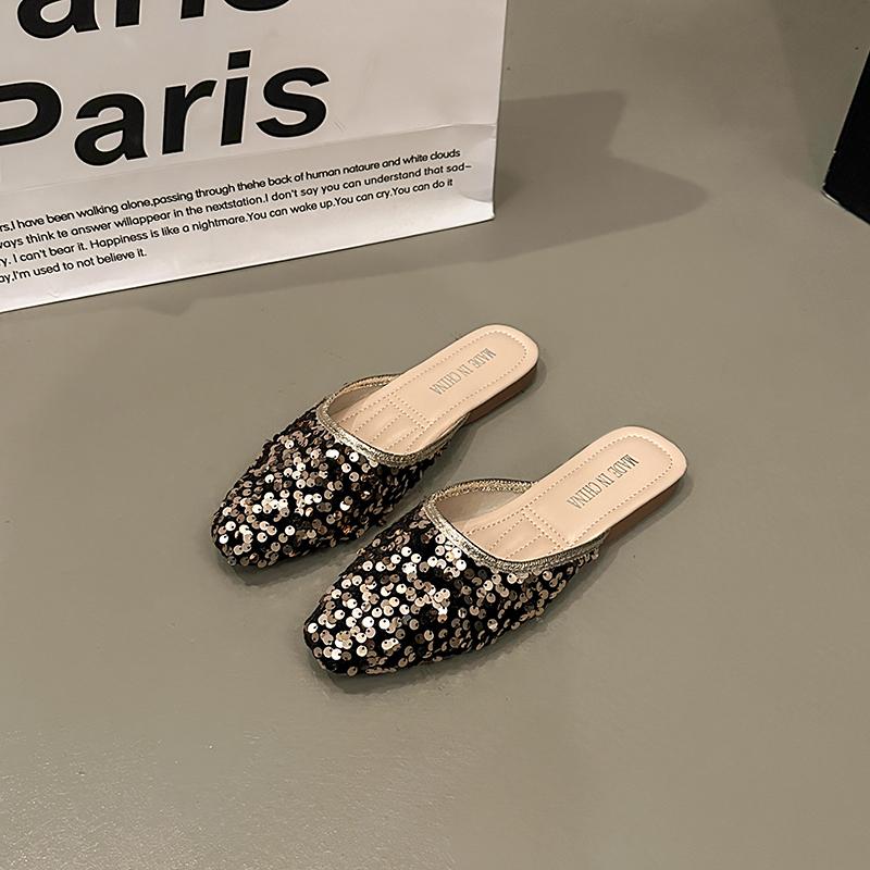 Woman Slippers Wedding Summer Rubber Black Shoes for Women 2025 Rhenstone Sandals Mules Slides Jewels Crystals Flat Korea Style