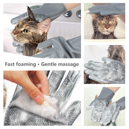 Pet Cleaning Gloves, Anti-Slip Pet Grooming Gloves, Silicone Soft Tooth Bathing Massaging Gloves, Multipurpose Glove for Pet Care And Household
