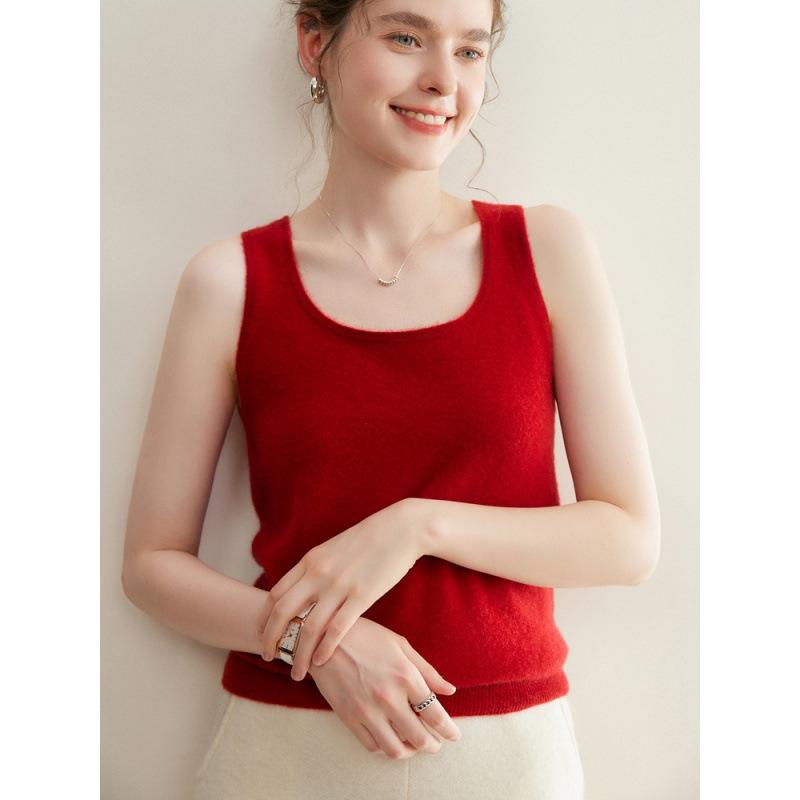 Little Goat 100% Pure Cashmere Women's Knit Vest - Baby Cashmere Warm Camisole, 12 Gauge, Plain Crew Neck