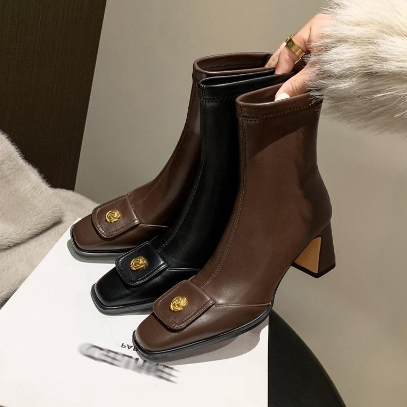 Fashion New Women's High Quality Zipper Design High Heels Womens Boots Trend Metal Decoration Casual Party Autumn Women's Ankle Boots