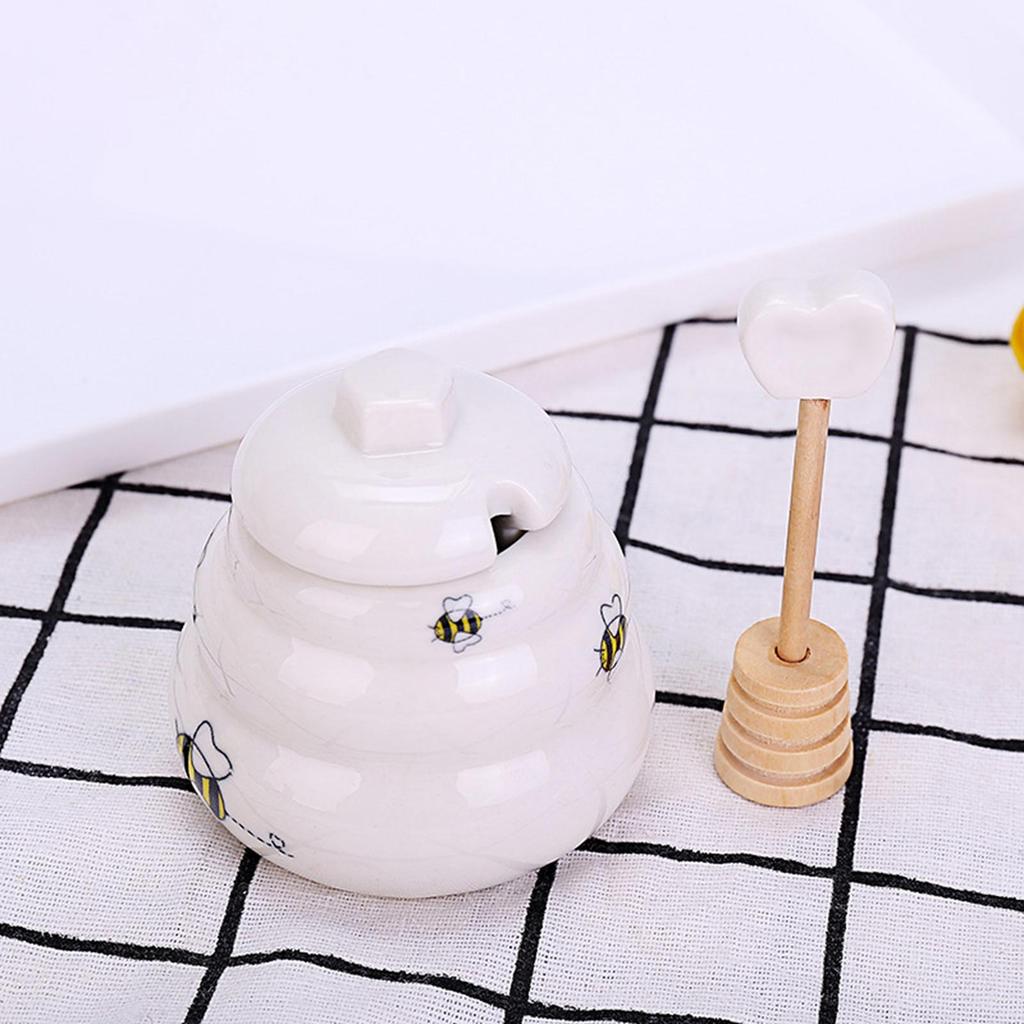 Ceramic Honey Pot Accessory with Lid Multifunctional Food Dispenser Storage Containers for Sugar