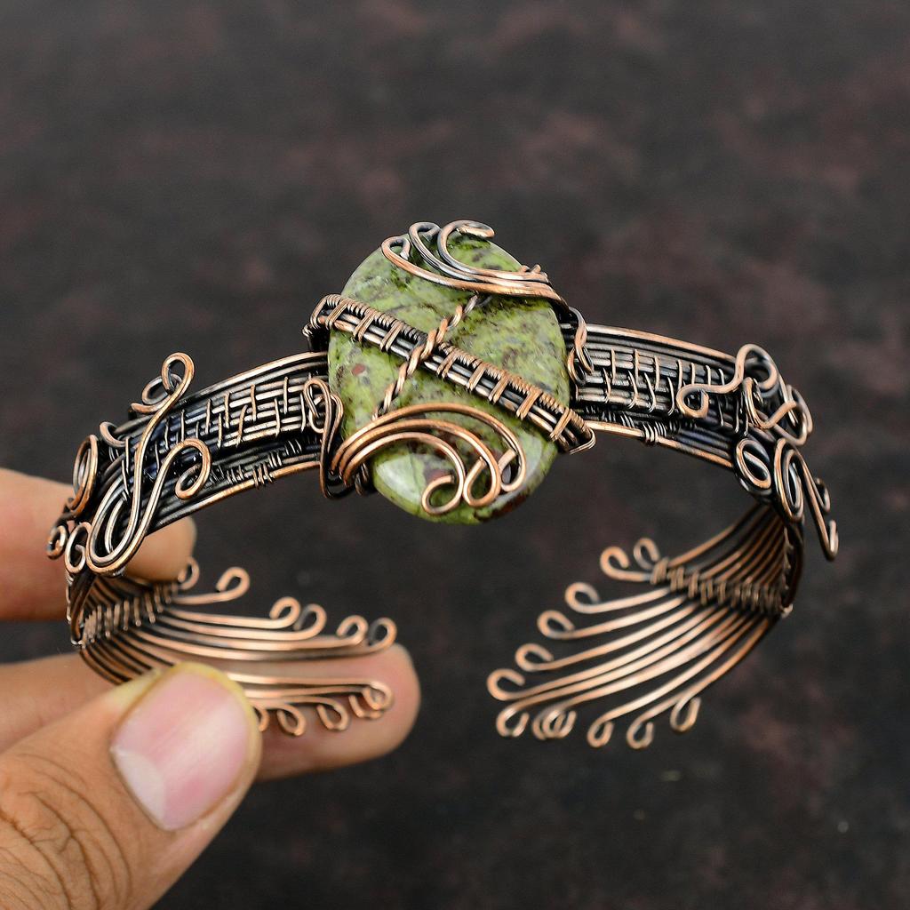 Dragon Bloodstone Bangle Copper Wire Wrapped Gemstone Cuff Bracelet Adjustable Bangle Handmade Wire Wrapped Jewelry Copper Jewelry For Gift