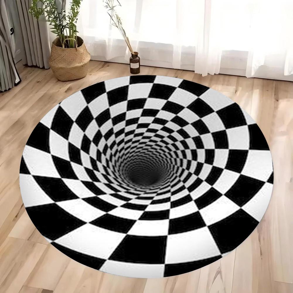 3D Checkered Round Area Rug Bedroom Kitchen Mat Washable Indoor Floor Accent Bathroom Carpet for Living Room Home Office Hallway