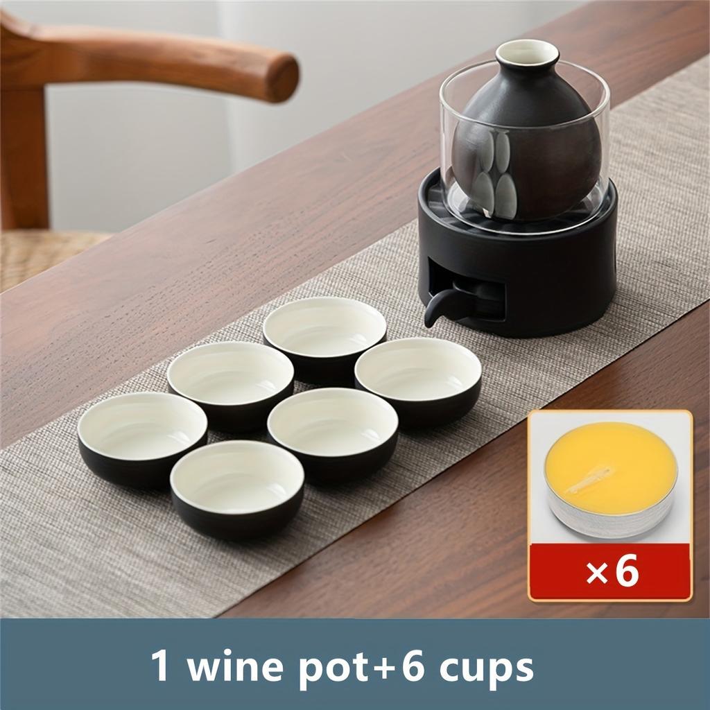 Set Heatable Japanese Sake Set 1pc 10.14oz Tokkuri Bottle With Heater 6pcs Ochoko Cups Exquisite Drinking Set Drinkware Christmas Gifts New Year Gifts