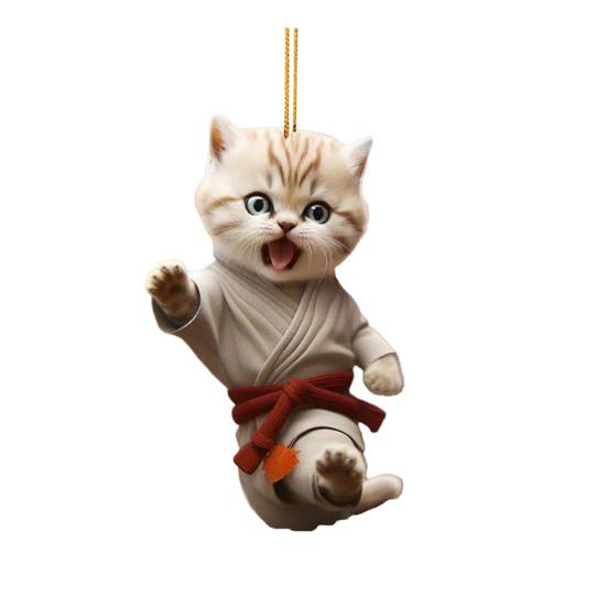 Car Pendant with Lanyard Easy To Hang Kung Fu Cat Design Auto Rearview Mirror Ornament Animal Pendant Car Interior Accessories