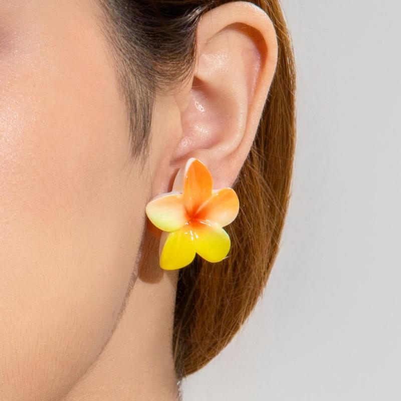 Fresh little daisy resin earrings, summer colorful sweet petal stud earrings for women