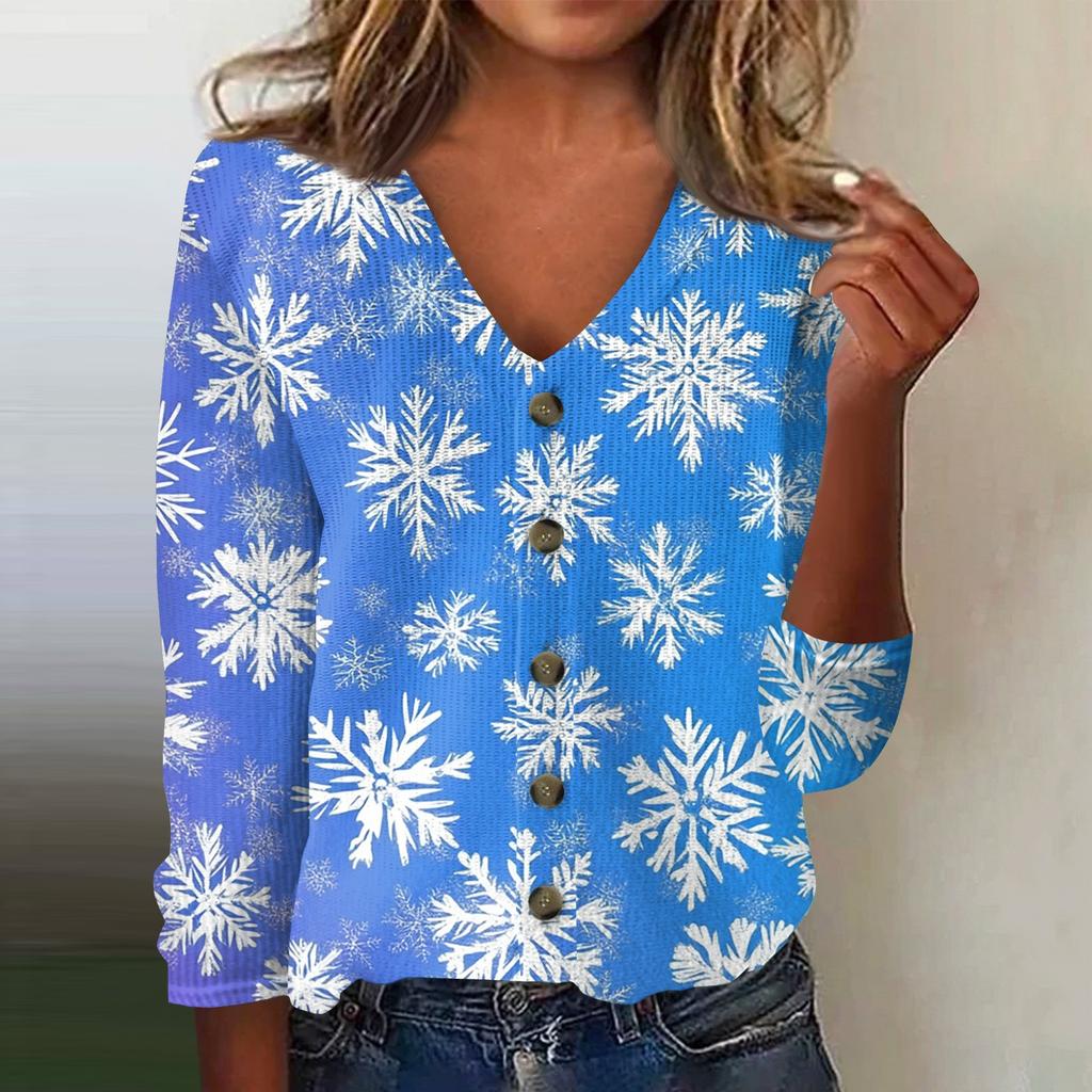 Women's Fashion Print Long Sleeve Knitted Cardigan Button Up Jacket
