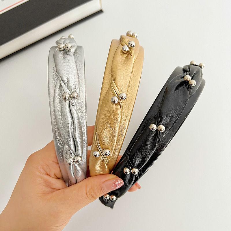 

Headdress Leather Beads Temperament Retro Textured Hairband Headband Female Fashioin