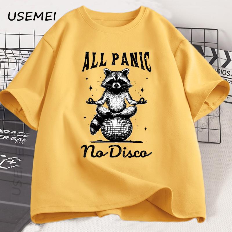Retro Funny Raccoon All Panic No Disco 90s T Shirt Vintage T-shirt Short Sleeve Tee Summer Oversized Clothes Harajuku Tops