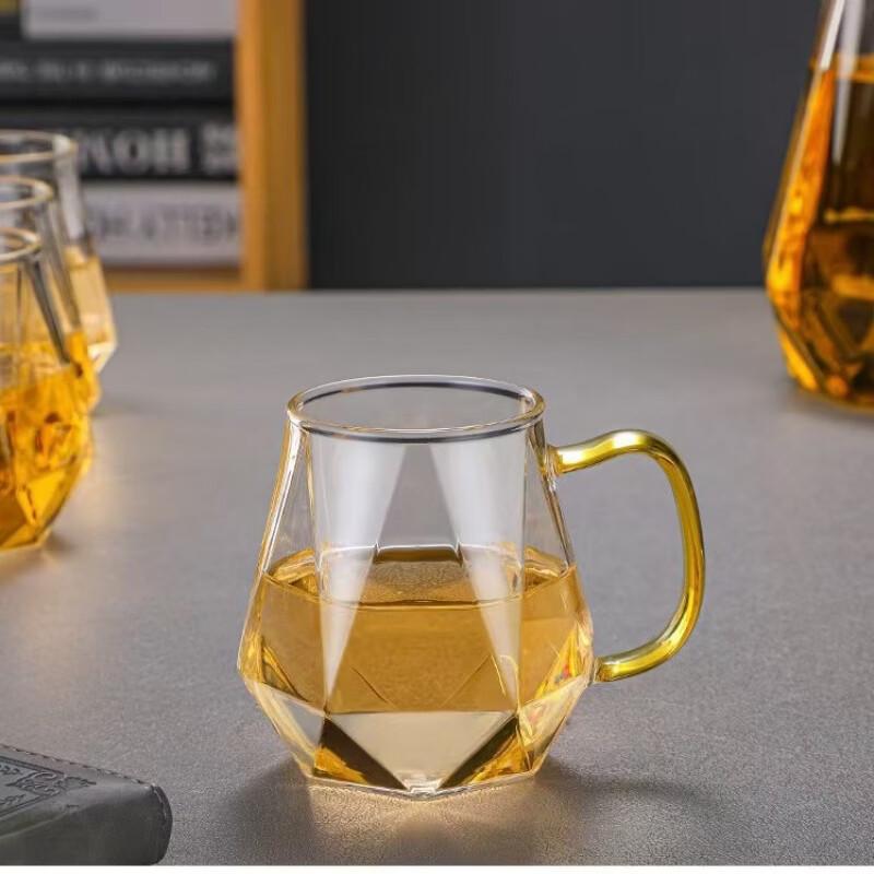 Qianxing Hexagonal Diamond Glass Tumbler Set with Colored Handles