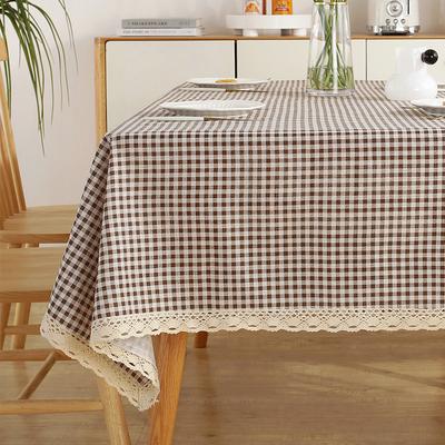 Nordischer minimalistischer Stil Kaffeegitter Tischdecke mit off-white Saum Rechteckige Esstischdecke