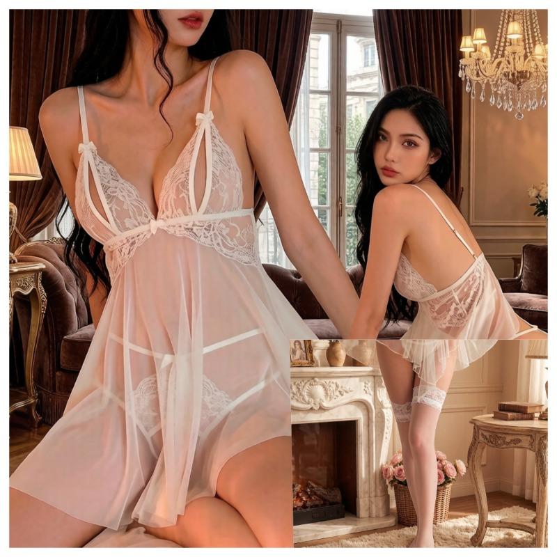 Sex Underwear Sexy Free Large Size Light Luxury Sweet Mesh Deep V Suspender Nightdress Lace Robe Uniform Women
