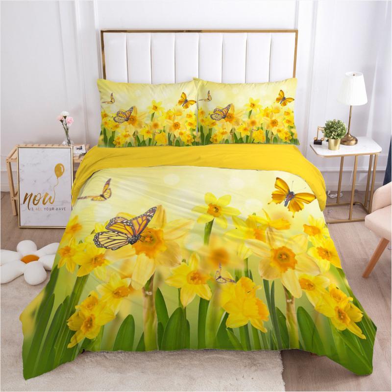Butterfly Duvet Cover Set Pink Butterflies Rose Printed Comforter Cover Set For Girls Teens Women Spring Fresh Theme Quilt Cover
