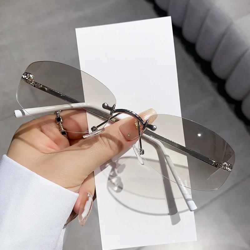 Metal Square Rimless Sunglasses Woman Retro Brand Small Rectangle y2k Sun Glasses Male Vintage Travel Fashion Eyewear