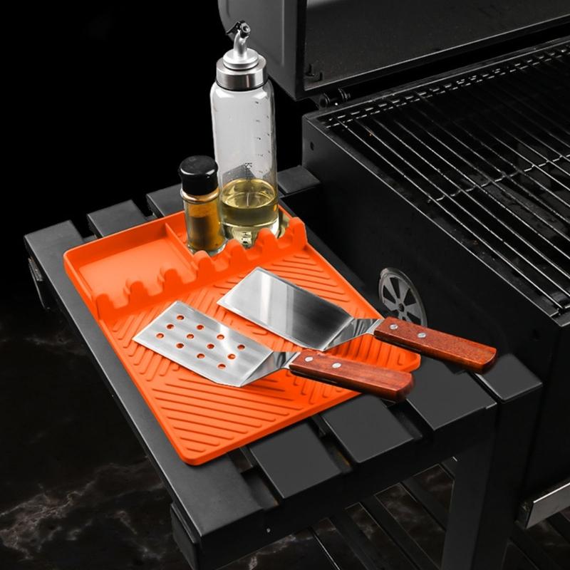 Barbecue Pad for Camp Cooking Tables with Side Shelf Fit, Channel Top, and Corner Tray for Meal Service Daily Use