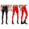 Pantalon Homme Zippé Double Sens Aspect Mouillé Cuir Verni Coupe Slim Vêtements de Club