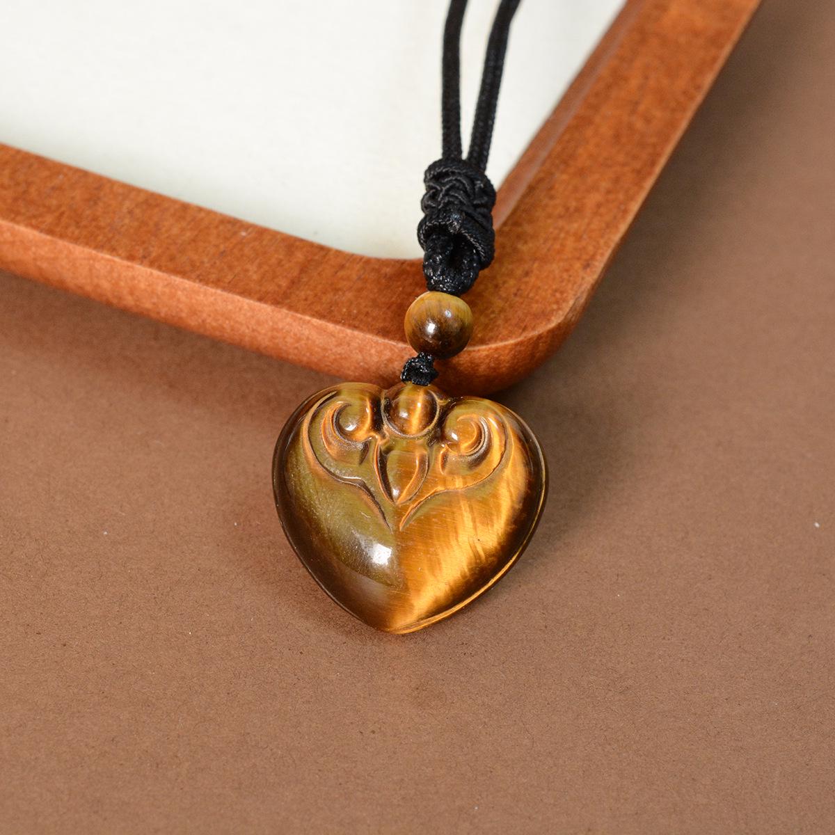 Tiger Eye Heart Pendant Necklace - Ruyi Love Lock Crystal Gemstone
