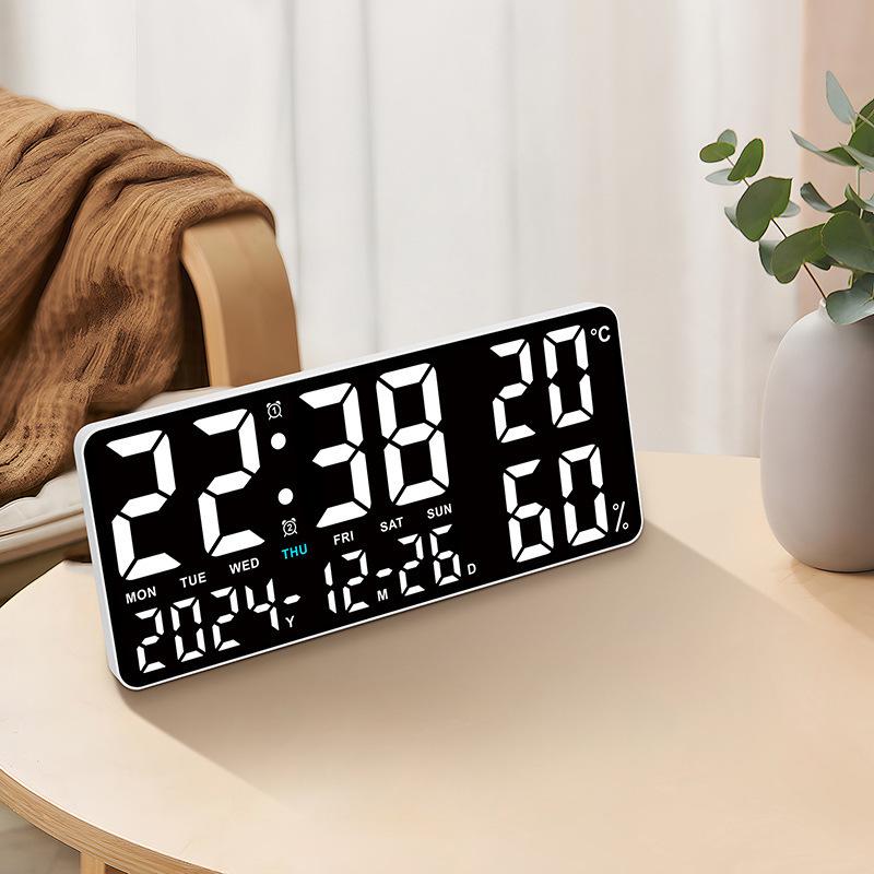 GH9002 Multi-functional Wall Clock: Large Font, Night Light, Temperature & Humidity Display, Multiple Alarms