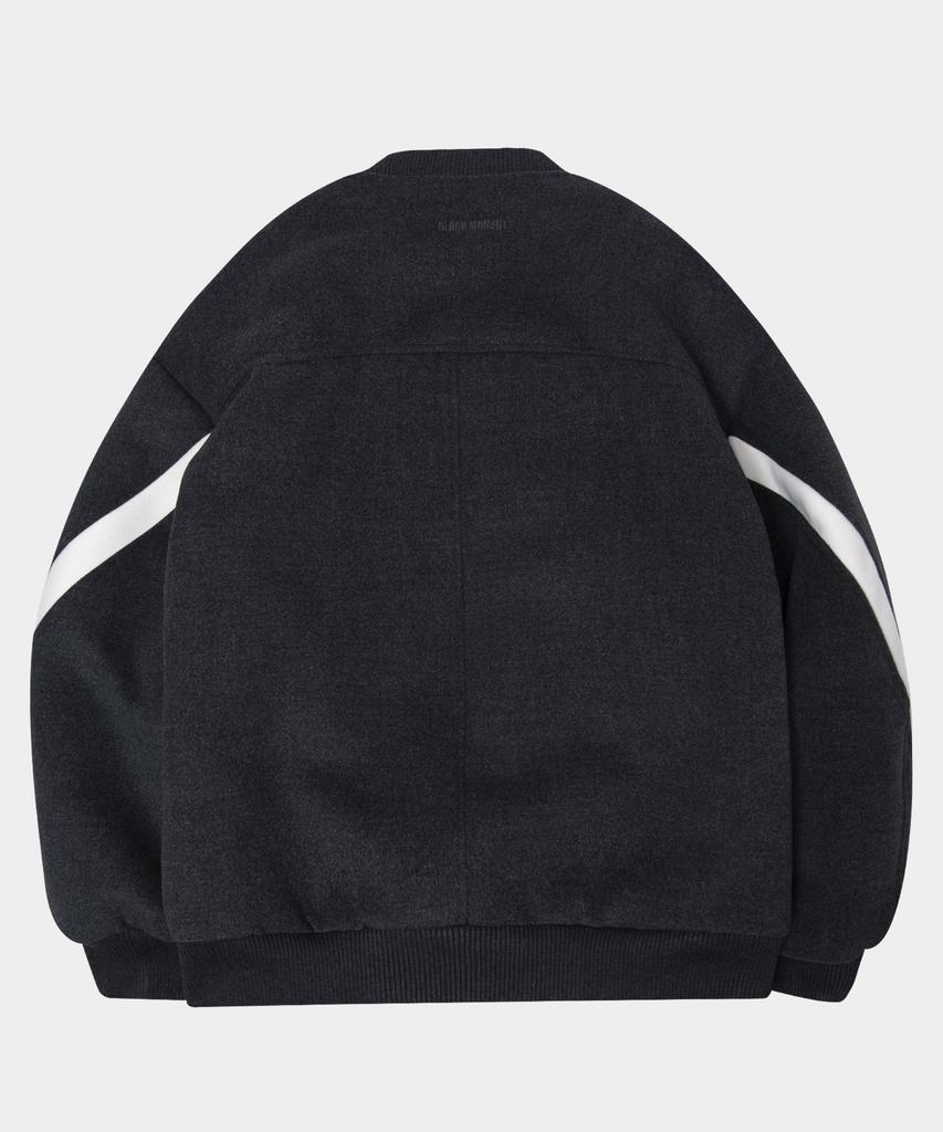 Black Moment Contrast Cut Detail Two-Way Stadium Bomber Padded Jacket [Charcoal]