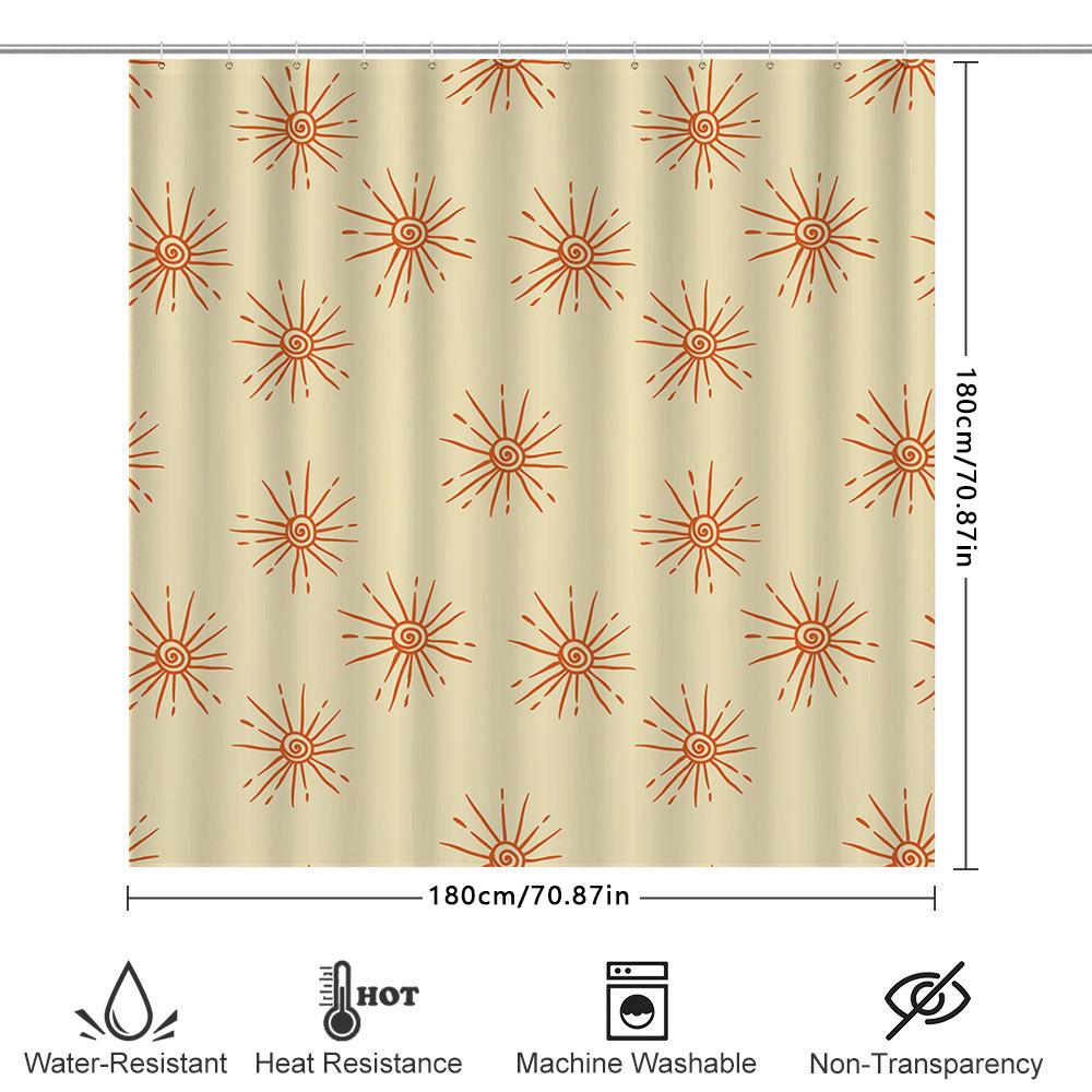 Modernes Sunburst-Muster Badezimmer Duschvorhang Gelb Orange Rot Bunt Dekorativer Stoff Wasserdicht Waschbar Haushaltswaren (