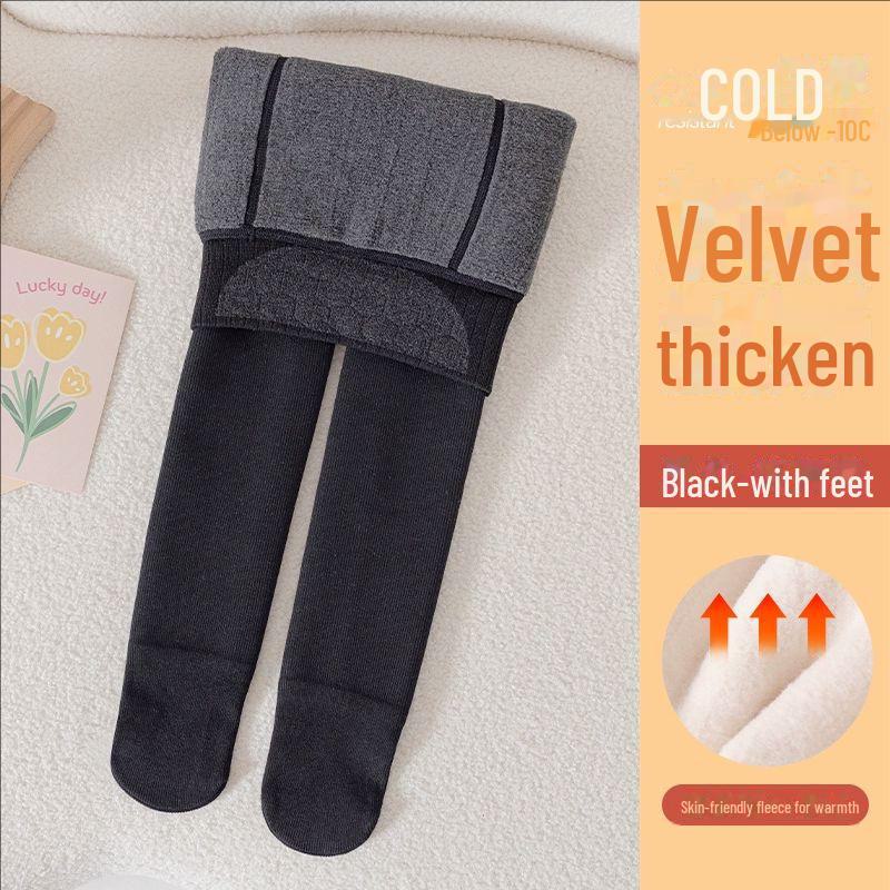 Girls' Velvet Winter Leggings: White, Cotton, Vertical Stripes, Warm, Thickened Nine-Point Children's Pantyhose