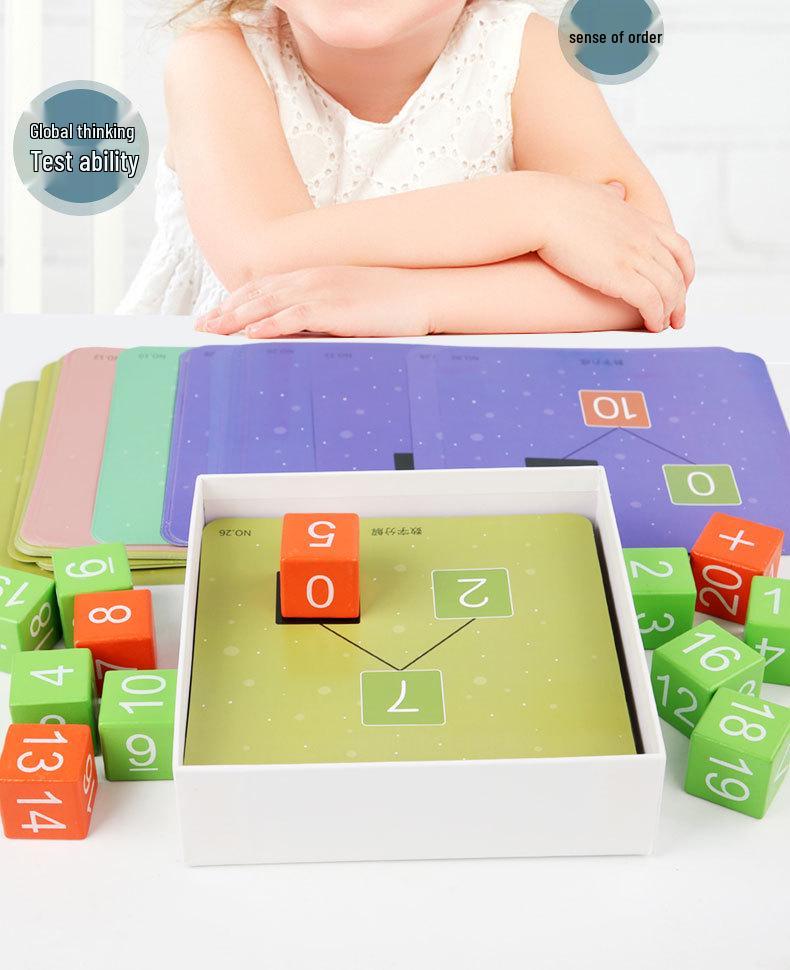Jucărie din lemn pentru învățarea descompunerii numerelor pentru copii: Blocuri de construcție educative trei-în-unu pentru elevii de școală primară