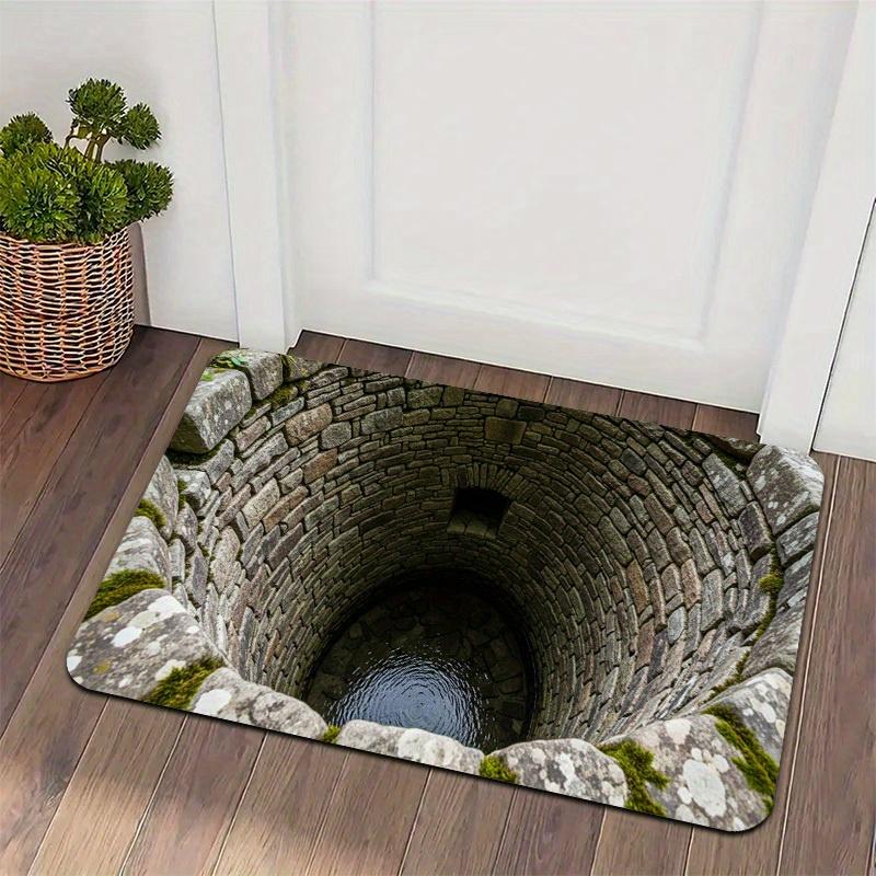 

3D Endless Abyss Stone Trap Door Mat, Retro Farm Style Non-Slip Flannel Rug for Home Entrance Bathroom Bedroom Corridor 40x60cm