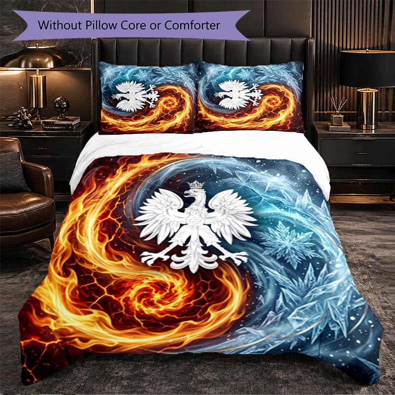 Poland Football Pattern 3 Pieces Bedding Set Soft Microfiber Duvet Cover with Pillow Cases for Bedroom