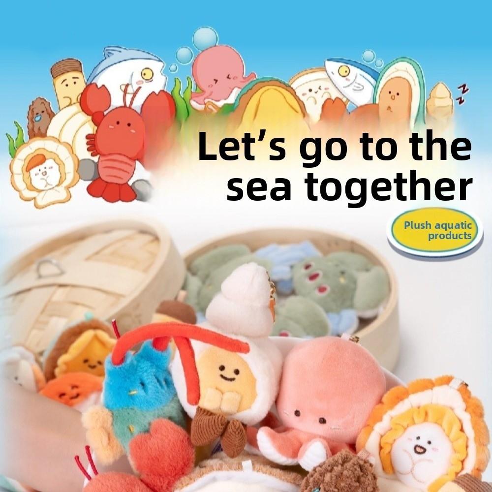 Soft Ocean Animal Keychain Lobster Simulation Fluffy Sea Keyring Collection PP Cotton Cartoon Pendant Home Decor
