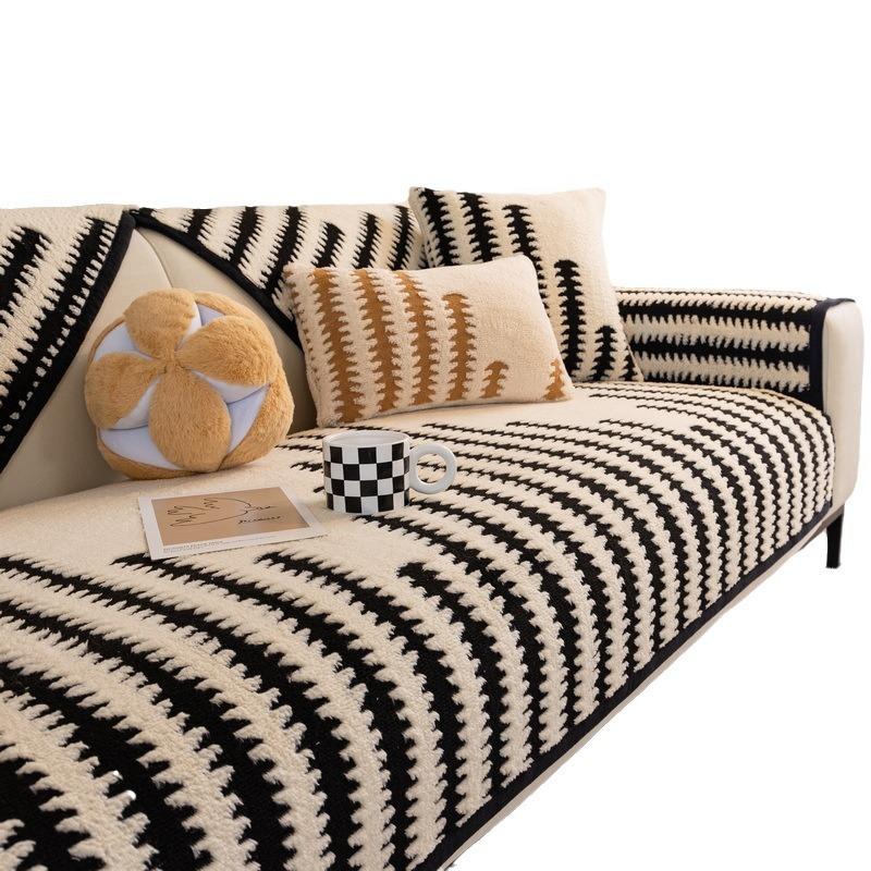 Sofa Cushion  New Thousand Bird Grid Thickened Plush Seat Cushion High-end Non-slip Leather Sofa Cover Winter Cover