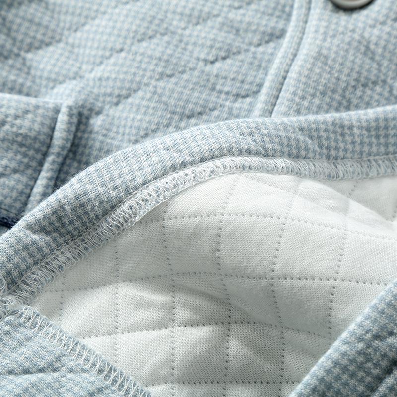 Męska Pikowana Piżama z Haftem - Trójwarstwowa Bawełna Powietrzna, z Długim Rękawem, Ciepła, Odzież Jesienno-Zimowa