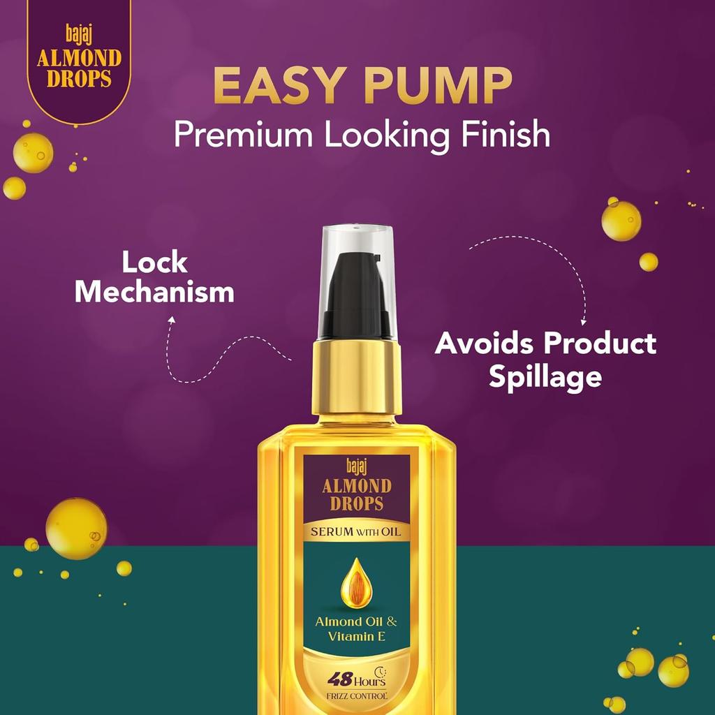 Bajaj Almond Drops Hair Serum 50 Ml Pack Of 1 For Dry Frizzy Hair Nourishing Anti Frizz Shine Control