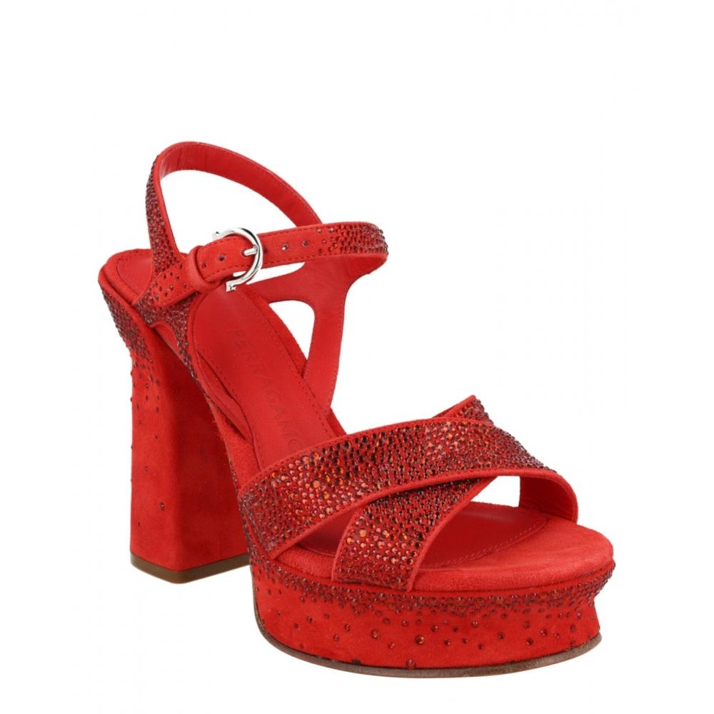 Salvatore Ferragamo Sonya Suede Platform Sandals Red