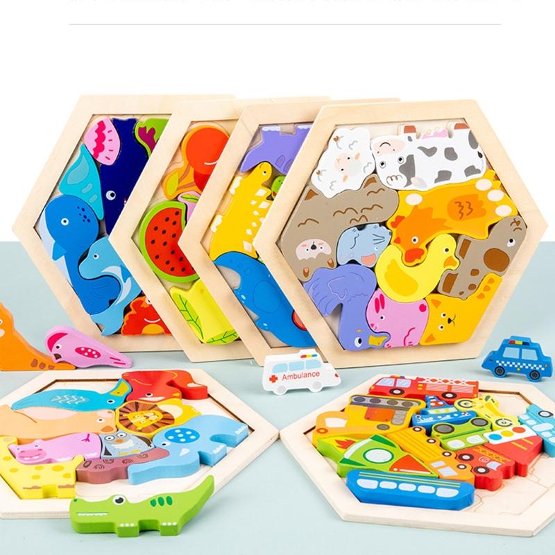 2-in-1 Puzzle Toy Stacking Block Tangrams Puzzle Shape Color Sorting Toy Learning Aids for Preschool Kids Education Gift