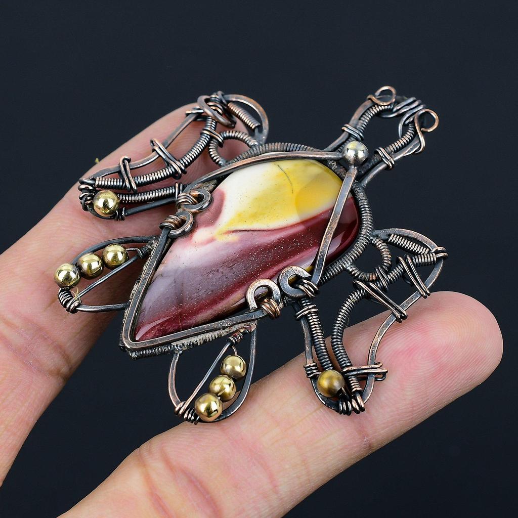 Turtle Shaped Mookaite Gemstone Copper Wire Wrap Handmade Pendant Jewelry For Wedding Gift