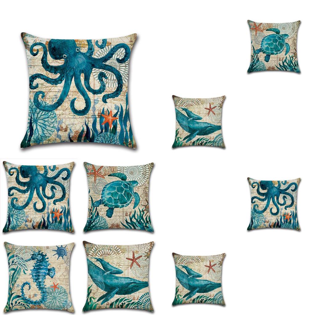 Retro Marine Collection Plush Peach Skin Throw Pillow Cover Cozy Polyester Fill Landscape Pattern