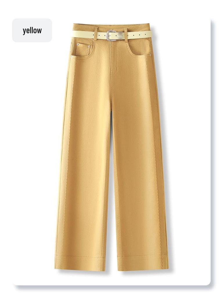 2025 Women's Yellow High Waist Straight Leg Jeans - Slimming, Cropped, Loose Fit for Spring/Autumn