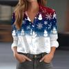 Skjortebluse for kvinner Juletrykkknapp Langermet Casual Basic skjortekrage Vanlig topp
